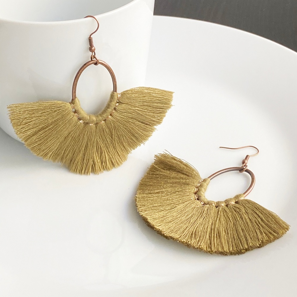NEW "Amoret" Tassel Earrings (Olive) - Picture 3 of 7